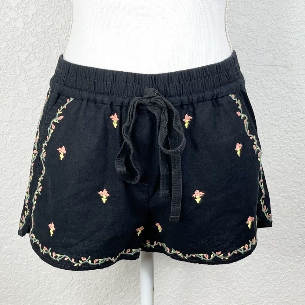 Loft Floral Black Yellow Green Pink Drawstring Pocket Elastic Running Shorts XS